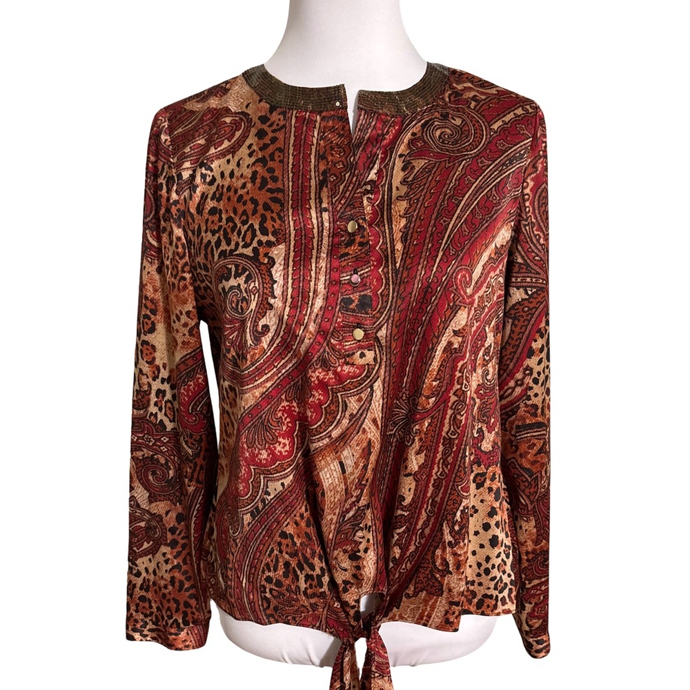 Chico's Red Brown Paisley Blouse Size 0